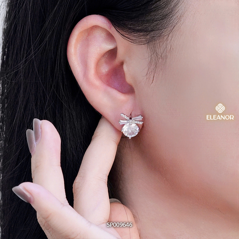 Bông tai nữ chuôi bạc 925 Eleanor Accessories hình nơ đính đá phụ kiện trang sức khuyên tai 9646