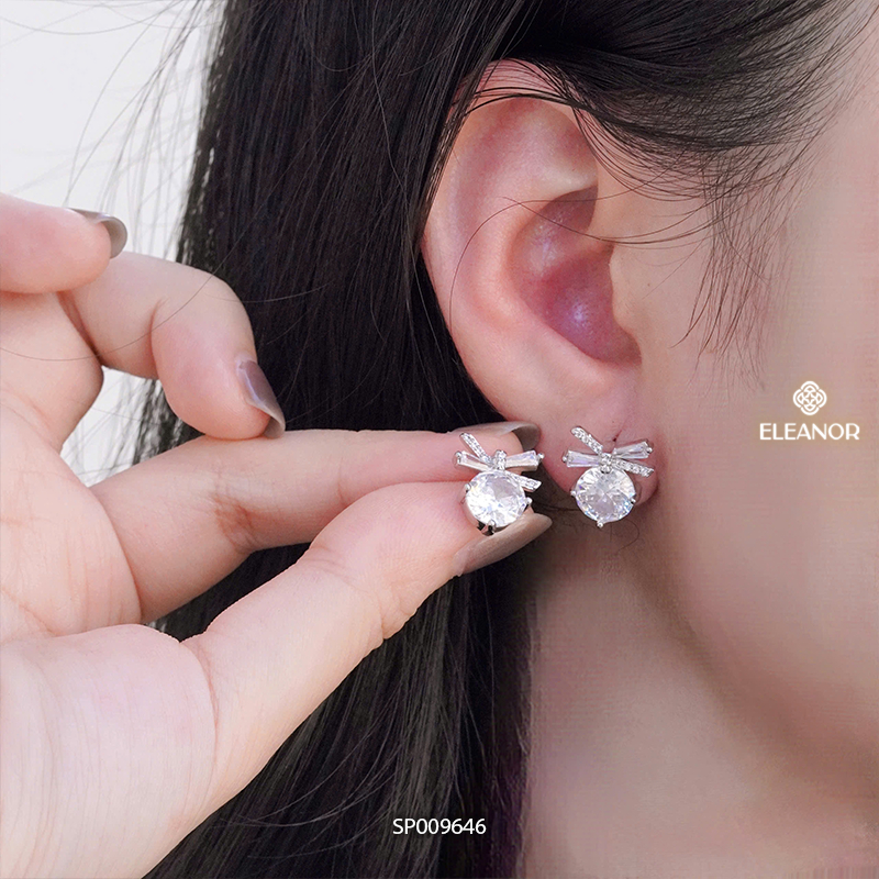 Bông tai nữ chuôi bạc 925 Eleanor Accessories hình nơ đính đá phụ kiện trang sức khuyên tai 9646