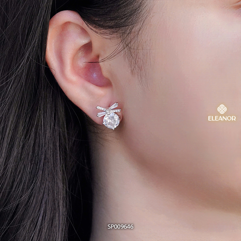 Bông tai nữ chuôi bạc 925 Eleanor Accessories hình nơ đính đá phụ kiện trang sức khuyên tai 9646