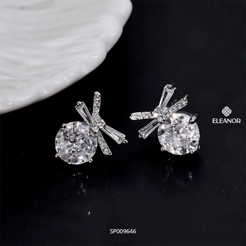 Bông tai nữ chuôi bạc 925 Eleanor Accessories hình nơ đính đá phụ kiện trang sức khuyên tai 9646