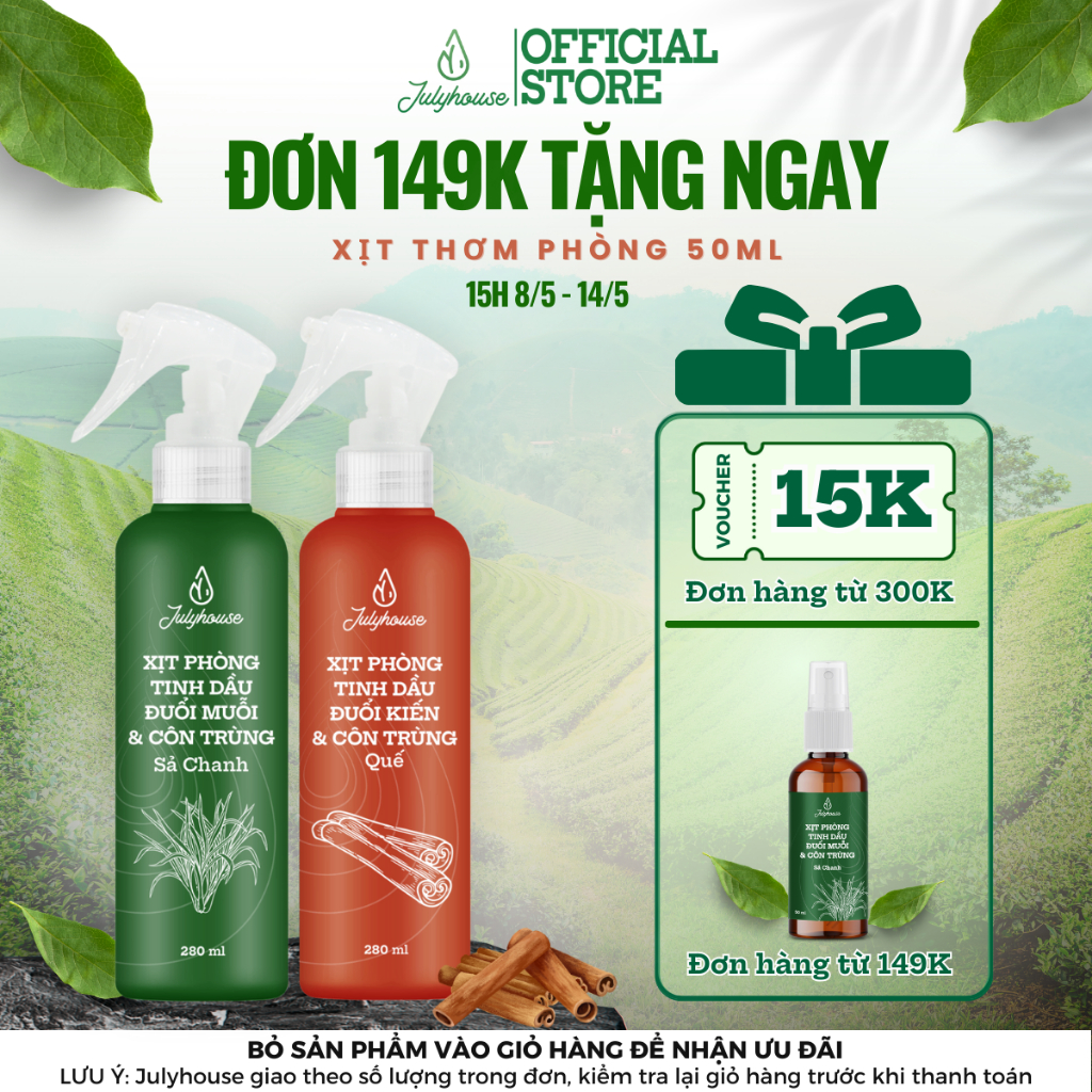 Ảnh Bình Xịt Phòng Tinh Dầu Sả Chanh, Bạc Hà, Quế, Bạch Đàn Chanh 280ml Julyhouse Khử Mùi 1