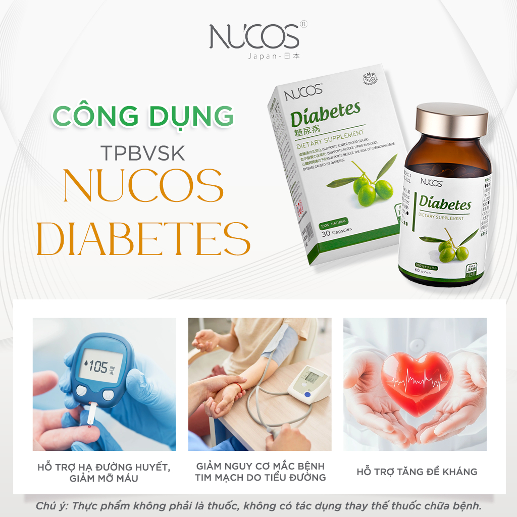 Ảnh TPBVSK Viên Uống Nucos Diabetes Hỗ Trợ Ổn Định Đường Huyết Tăng Sức Khỏe Tăng Đề Kháng Hộp 60 viên 2