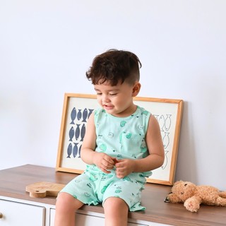 HONEY (1-8Y) Bộ quần áo sát nách borib mềm mịn, thoáng mát, thấm hút mồ hôi tốt dành cho bé trai từ 10kg đến 27kg