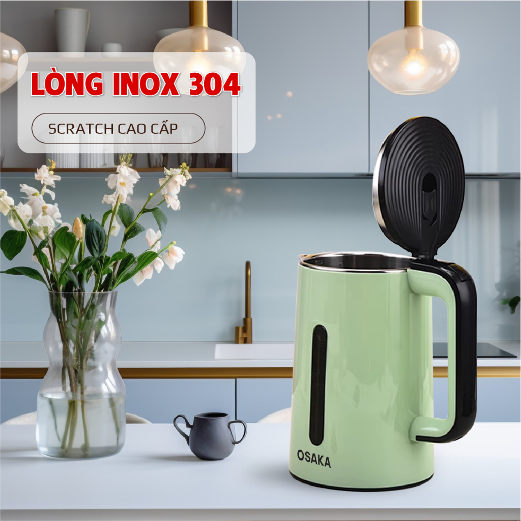 Ấm Đun Nước Siêu Tốc Dung Tích 1.8L, Công Suất 1500W - Inox 304 Cách Nhiệt 3 Lớp - OSAKA KT-1818
