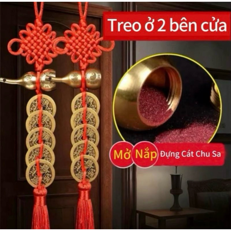 Dây Xu Ngũ Đế Hồ Lô Treo Phong Thuỷ May mắn Bình An, Treo Phòng