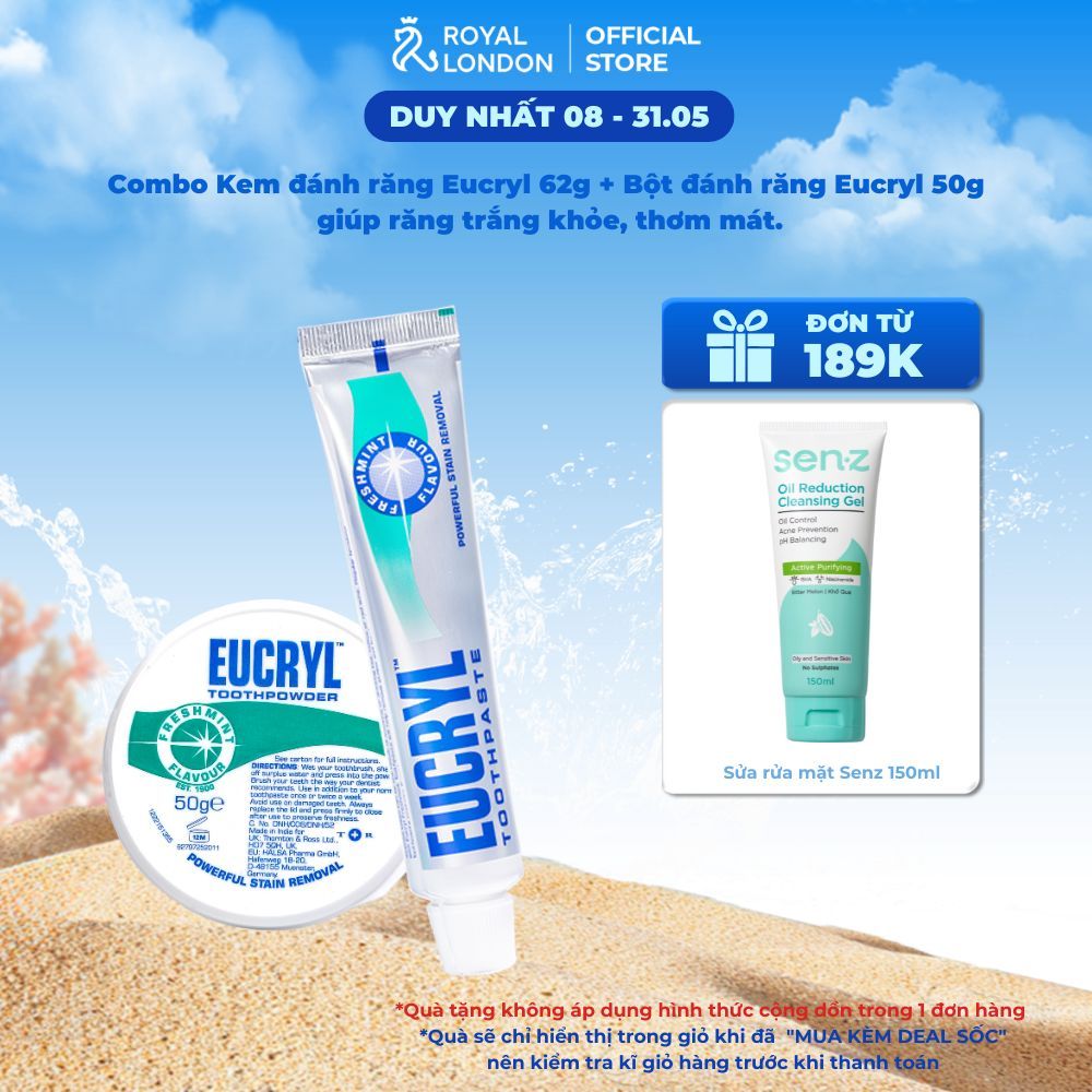 Ảnh Combo Kem đánh răng Eucryl 62g + Bột tẩy trắng răng Eucryl 50g 1