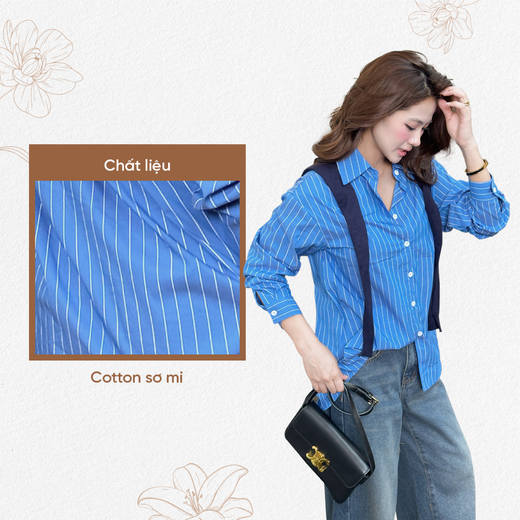 Ảnh TUBYCATU | Áo sơ mi sọc xanh tay dài (Không kèm khăn len) 3