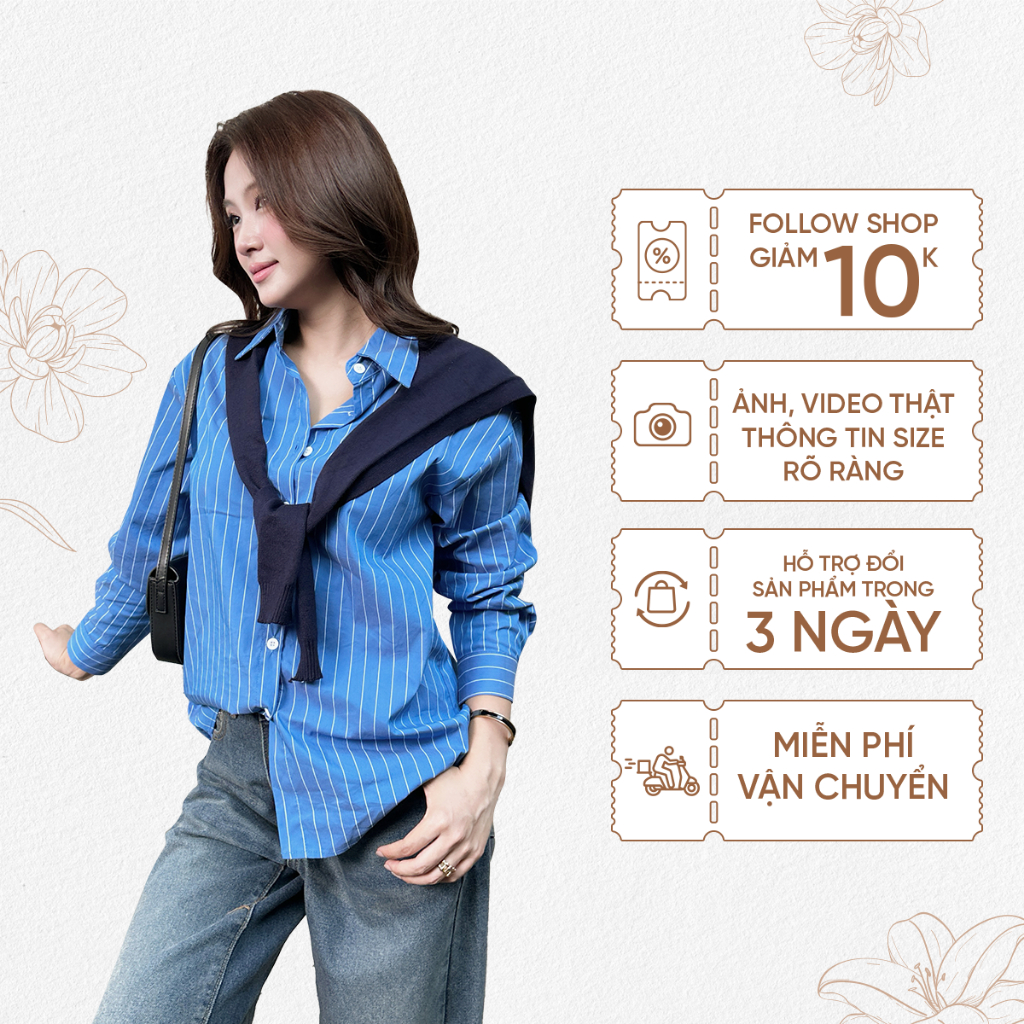 Ảnh TUBYCATU | Áo sơ mi sọc xanh tay dài (Không kèm khăn len) 1
