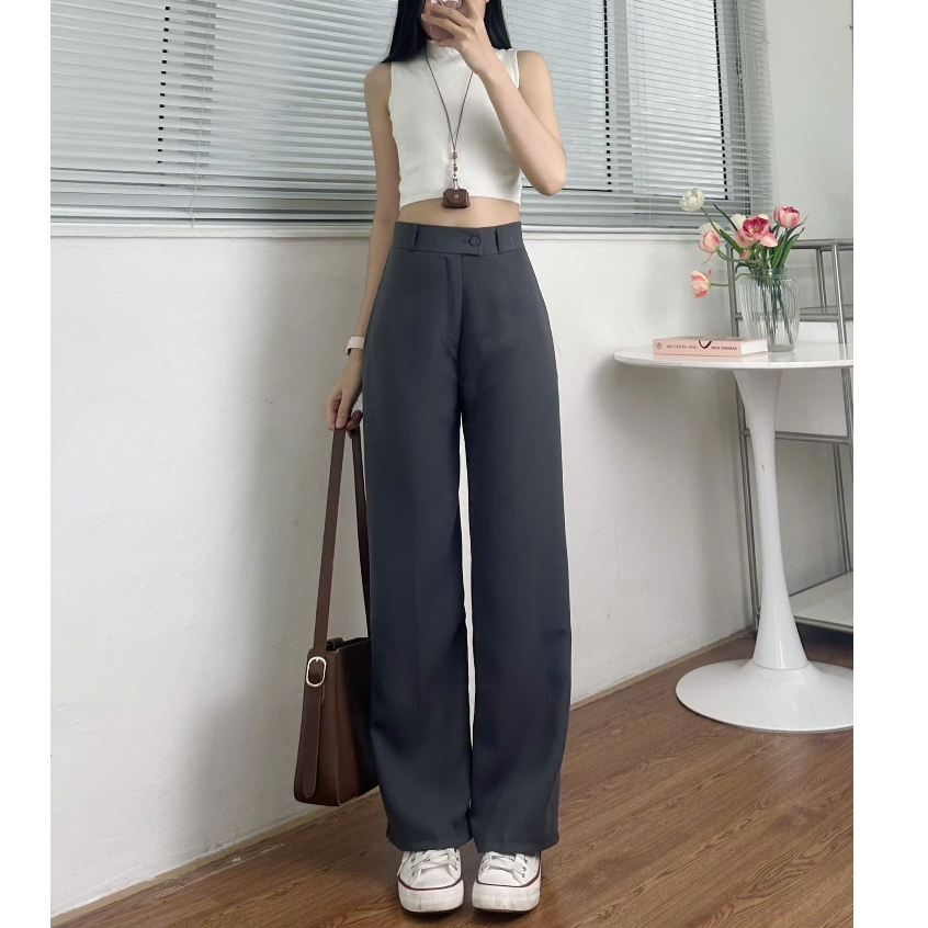 Quần tây ống rộng công sở Joolate lưng cao dáng suông dài Hàn Quốc