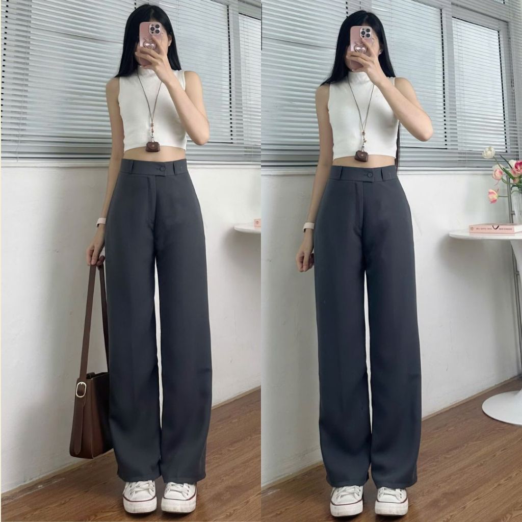 Quần tây ống rộng công sở Joolate lưng cao dáng suông dài Hàn Quốc