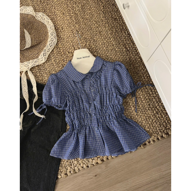 Áo sơ mi nữ cổ sen cộc tay nhún eo tiểu thư by.thanhhuyenclothing New 2025