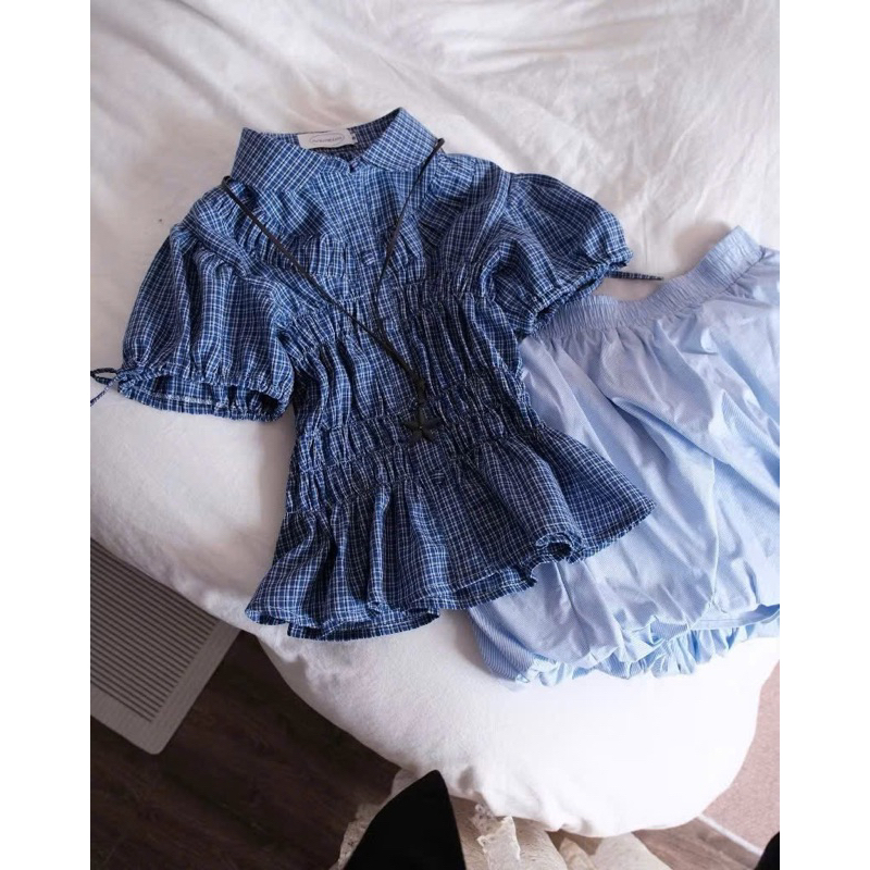 Áo sơ mi nữ cổ sen cộc tay nhún eo tiểu thư by.thanhhuyenclothing New 2025
