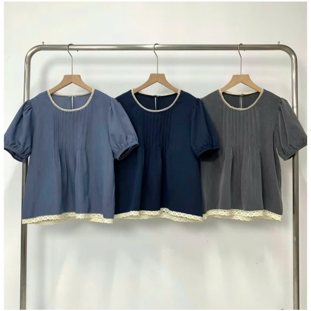 Áo babydoll tay bồng cổ phối viền, xếp ly ngực điệu đà TAM A60