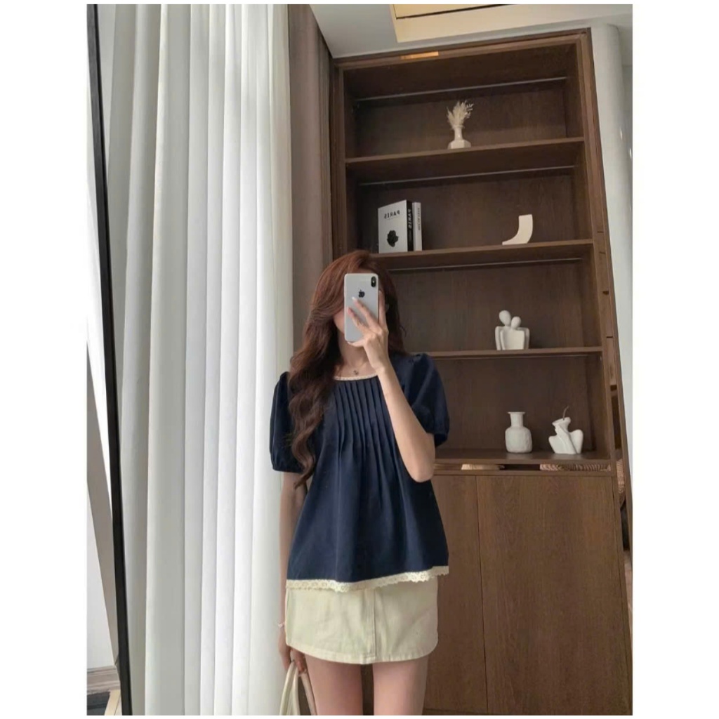 Áo babydoll tay bồng cổ phối viền, xếp ly ngực điệu đà TAM A60