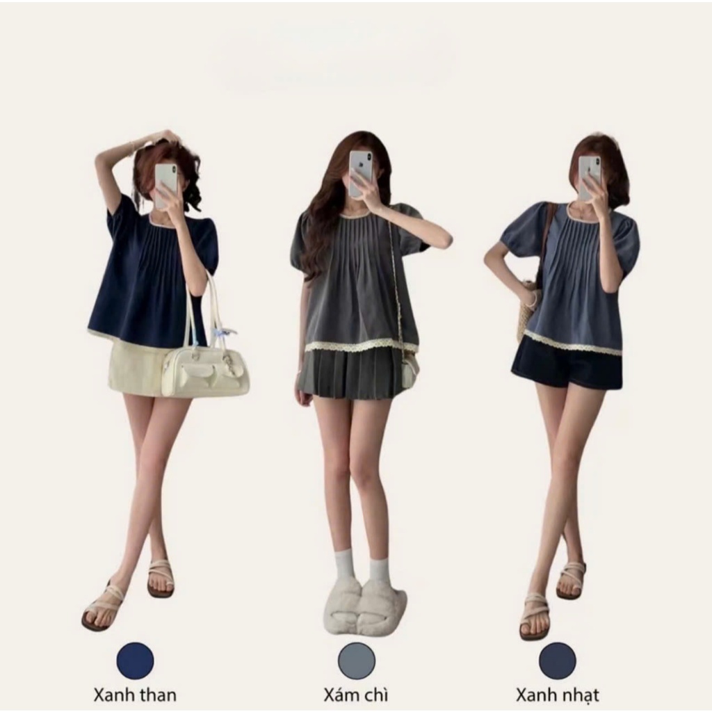 Áo babydoll tay bồng cổ phối viền, xếp ly ngực điệu đà TAM A60
