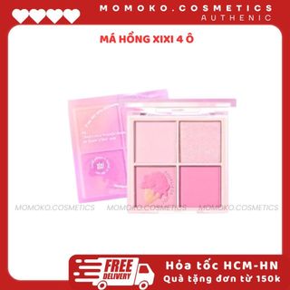 Phấn má hồng xixi 4 Ô Nhũ highlight Bắt Sáng Mắt Má Kèm Highlight Bắt Sáng Má Hồng XIXI Kem Cool Tone momoko cosmetic