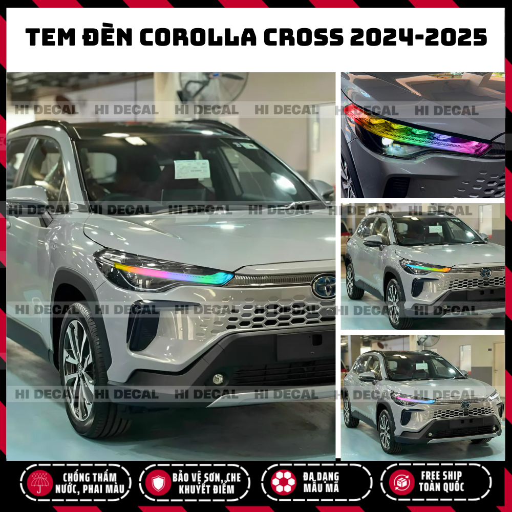 Tem dán đèn Corola Cross 2024-2025 (form mới), Tem dán đèn trang trí chống nước chống phai màu