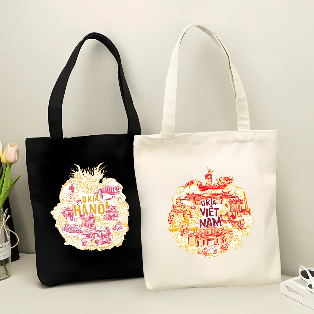 Túi vải canvas bộ sưu tập Ơ KÌA VIỆT NAM TÚI TOTE DU LỊCH đeo vai phong cách thời trang đựng đồ 35x40cm tota086
