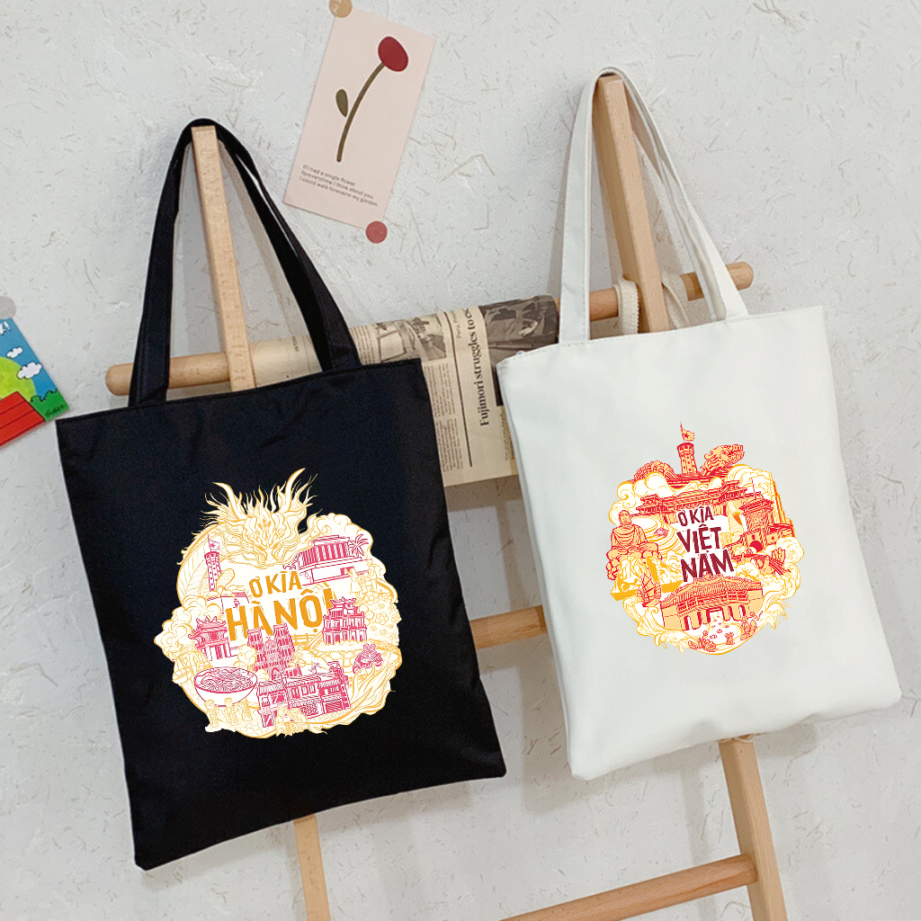 Túi vải canvas bộ sưu tập Ơ KÌA VIỆT NAM TÚI TOTE DU LỊCH đeo vai phong cách thời trang đựng đồ 35x40cm tota086