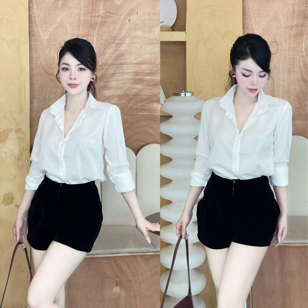 EMLY - Áo Sơ Mi Nữ Lụa Trắng Trơn Dài Tay, Áo Sơ Mi Công Sở Sơ Mi Dài Tay Nữ ( KHÔNG BỊ NHĂN )
