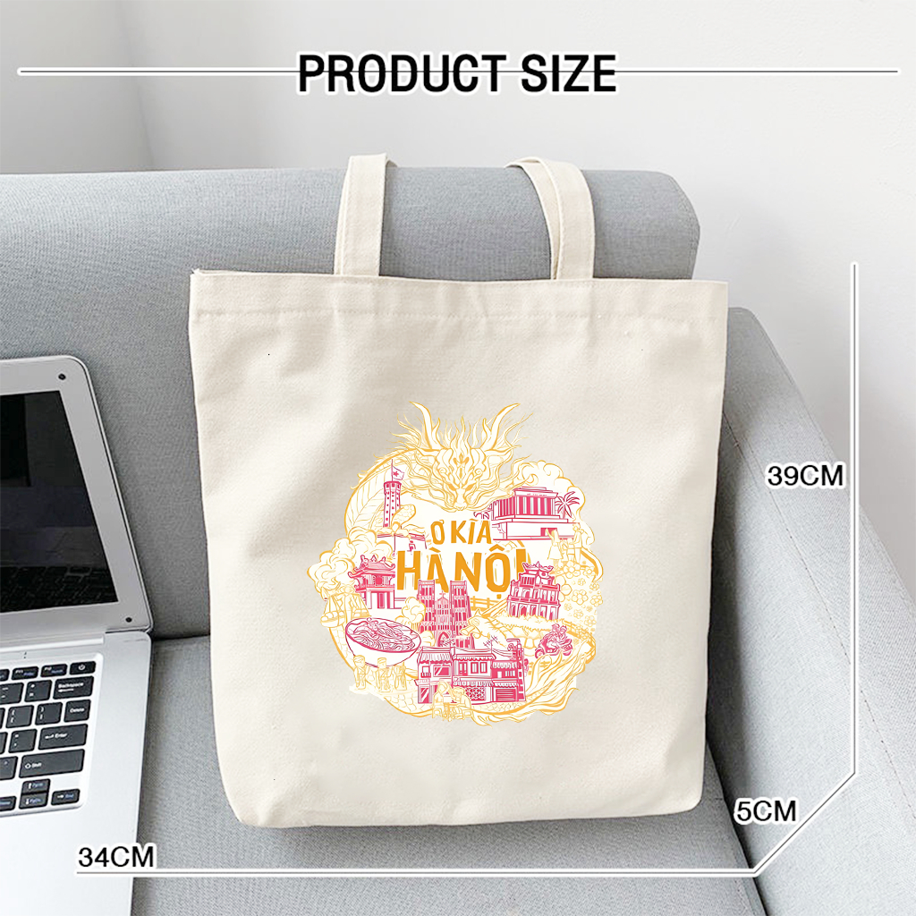 Túi vải canvas bộ sưu tập Ơ KÌA VIỆT NAM TÚI TOTE DU LỊCH đeo vai phong cách thời trang đựng đồ 35x40cm tota086
