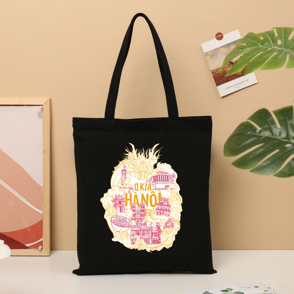 Túi vải canvas bộ sưu tập Ơ KÌA VIỆT NAM TÚI TOTE DU LỊCH đeo vai phong cách thời trang đựng đồ 35x40cm tota086