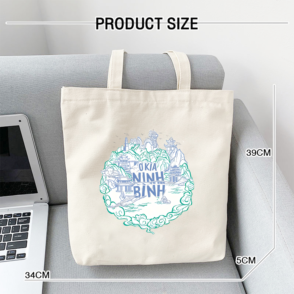 Túi vải canvas bộ sưu tập Ơ KÌA VIỆT NAM TÚI TOTE DU LỊCH đeo vai phong cách thời trang đựng đồ 35x40cm tota086