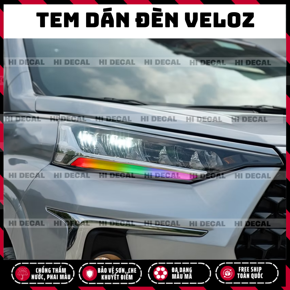 Tem dán đổi màu đèn Toyota Veloz Cross | Tem Logo stick trang trí cao cấp chống thấm nước, phai màu, chịu nhiệt tốt