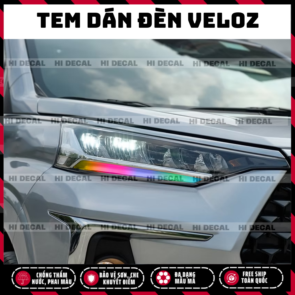 Tem dán đổi màu đèn Toyota Veloz Cross | Tem Logo stick trang trí cao cấp chống thấm nước, phai màu, chịu nhiệt tốt