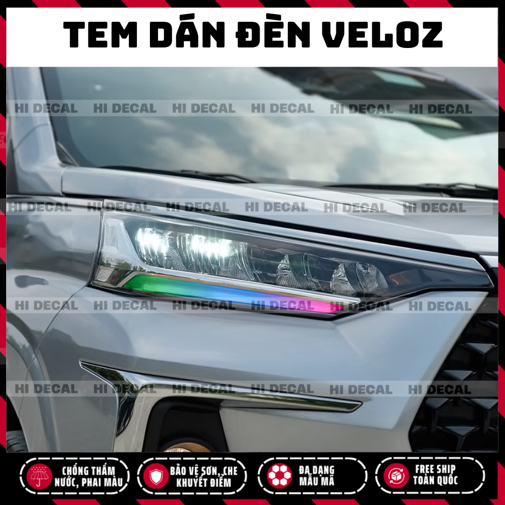 Tem dán đổi màu đèn Toyota Veloz Cross | Tem Logo stick trang trí cao cấp chống thấm nước, phai màu, chịu nhiệt tốt