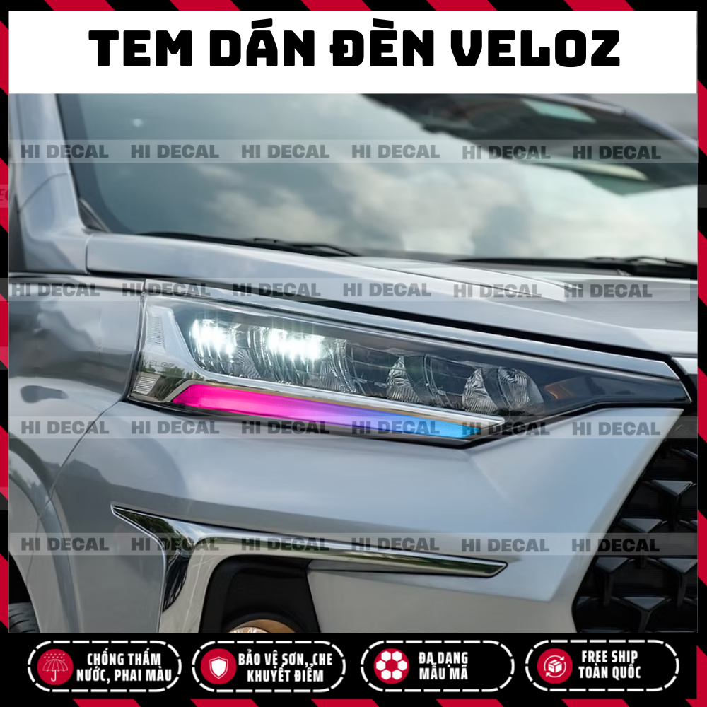 Tem dán đổi màu đèn Toyota Veloz Cross | Tem Logo stick trang trí cao cấp chống thấm nước, phai màu, chịu nhiệt tốt