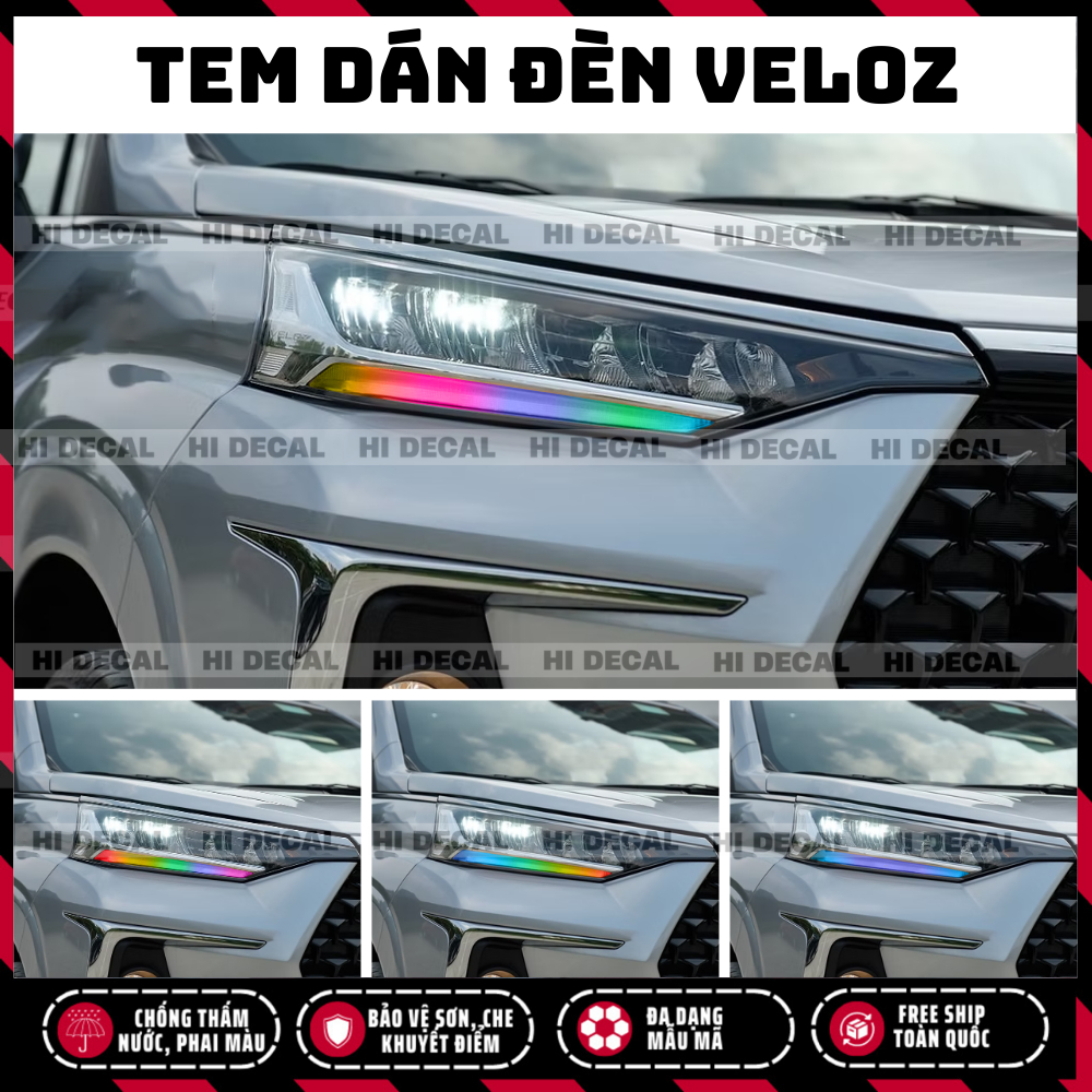 Tem dán đổi màu đèn Toyota Veloz Cross | Tem Logo stick trang trí cao cấp chống thấm nước, phai màu, chịu nhiệt tốt
