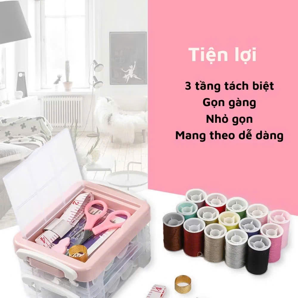 Bộ Kim Chỉ Khâu Vá Mini Cấp Tốc - Hộp Kim Chỉ Đa Năng 2 Tầng Đầy Đủ Dụng Cụ Vá - HỘP KIM CHỈ ĐA NĂNG NHỎ GỌN MÀ ĐẦY ĐỦ