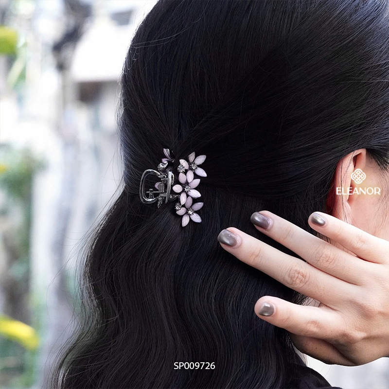 Kẹp tóc nữ càng cua Eleanor Accessories hình bông hoa đính đá phụ kiện tóc kẹp tóc mái mini 9726