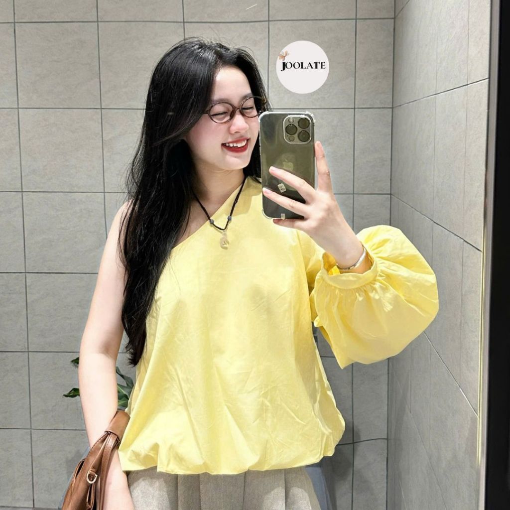 Áo sơ mi nữ lệch vai dài tay bồng gấu dáng bí đủ màu có size Joolate 4430  P9