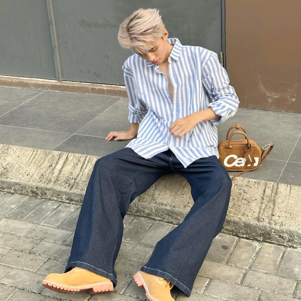 Áo Sơ Mi Nam Linen Sọc Xanh Đi Biển Mùa Hè Vải Thoáng Mát Thoải Mái Halley A54