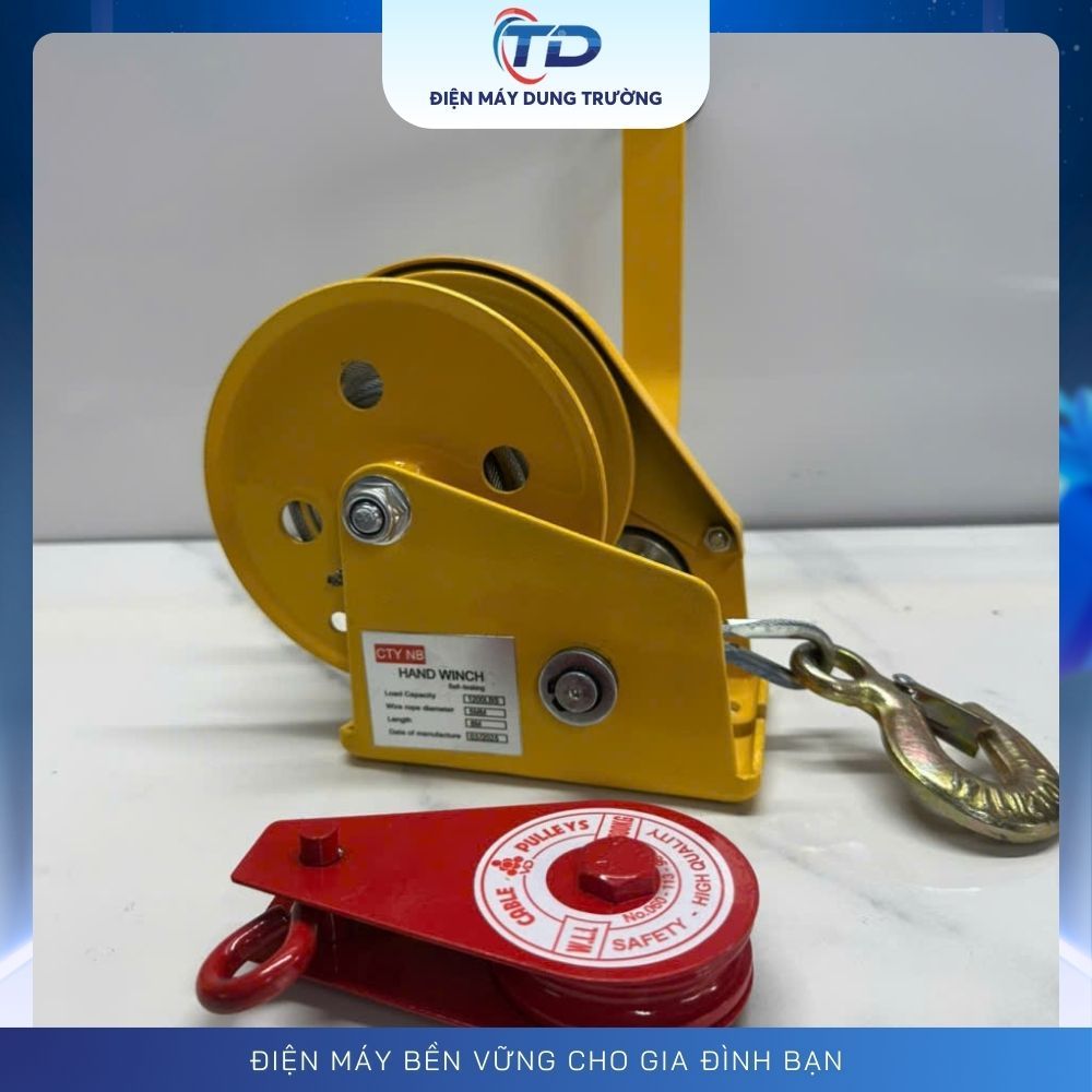 Tời quay tay nhập khẩu tự hãm tải 1200 lbs ròng rọc 300kg và cáp 8m 10m ...