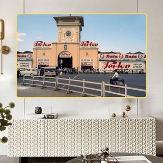 Tranh Laminate Tráng Gương Bo Viền Cao Cấp - Tranh Treo Tường Trang Trí Phòng Khách - Tranh Phong Cảnh Sài Gòn Xưa