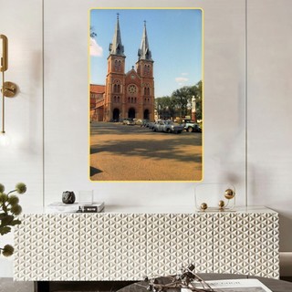 Tranh Laminate Tráng Gương Bo Viền Cao Cấp - Tranh Treo Tường Trang Trí Phòng Khách - Tranh Phong Cảnh Sài Gòn Xưa