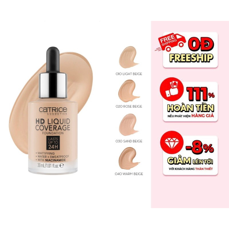 KEM NỀN CATRI.CE HD LIQUID MỎNG MỊN CHE PHỦ ĐỈNH24h +TẶNG KÈM MOOD TRANG ĐIỂM HỒ LÔ MÀU NGẨU NHIÊN