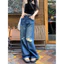 Quần jean thẳng màu sáng retro cỡ lớn dành cho nữ phong cách mới 1 lò xo eo cao dáng rộng ống rộng