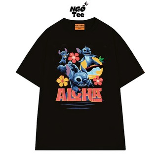 Áo Thun NGỐ TEE Stitch Lướt Ván Hoạt Hình Lilo và Stitch Vui Nhộn Chất Vải Cotton 75 Mát Mẻ