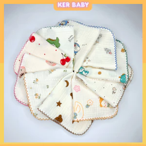 Set 5-10 Khăn Sữa Chạy Bo Viền 2 Lớp - 4 Lớp Chất Vải Xô MusLin Thấm Hút Mềm Mịn Cho Bé Trai , Bé Gái KerBaBy