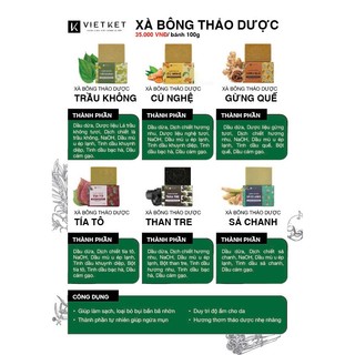 Combo 7 bánh Xà Bông Thảo Dược VIETKET 100g/bánh - Sạch Ghét, Giảm mụn, Không Nhờn