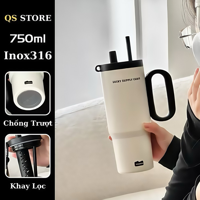 Road Trip Essential Bình Giữ Nhiệt 316 Inox 750ml Tay Cầm Lớn 2 Kiểu Uống Ống Hút + Uống Trực Tiếp Giữ Nóng Giữ Lạnh Xe Hơi Văn Phòng