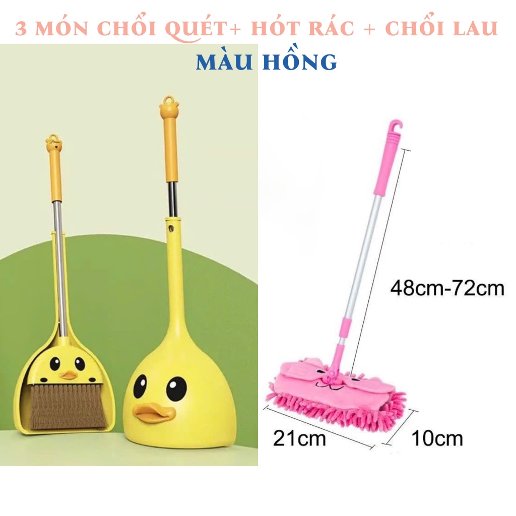 Combo 3 Món Bộ Chổi Hót Rác Cây Lau Nhà Mini Cho Bé Thực Hành Cuộc Sống