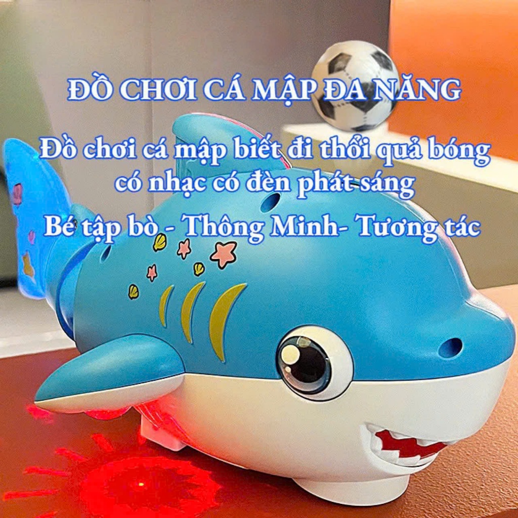 Đồ chơi cá mập thổi bóng có nhạc và đèn led vui nhộn cho bé