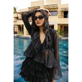 Áo babydoll OLV bèo cổ V mỏng mát cột nơ nữ tính Willow nhiều màu phù hợp đi chơi đi biển