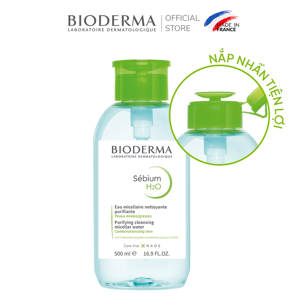 Ảnh Dung dịch làm sạch và tẩy trang Micellar cho da hỗn hợp và da dầu Bioderma Sébium H2O - 500ml (có nắp nhấn) 1