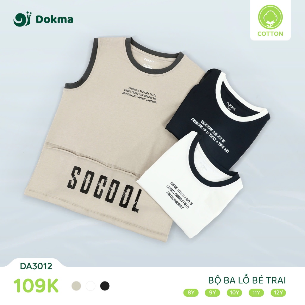 (25-42kg, 8-12Y) Áo Ba Lỗ, Áo Sát Nách Dáng Thể Thao Bé Trai Dokma DA1513 DA2113 DA2831 DA2910 DA3012